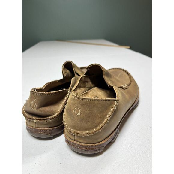 Olukai Men's Moloa Waxed Leather Slip On Loafer Shoes Brown Size 8.5 - Picture 4 of 7